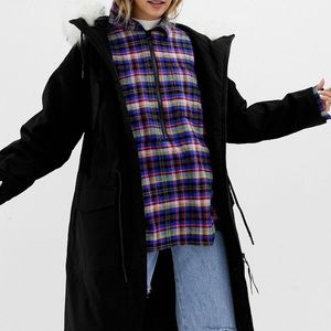 NWOT Longline Parka Jacket with Removable Faux Fur Hood!